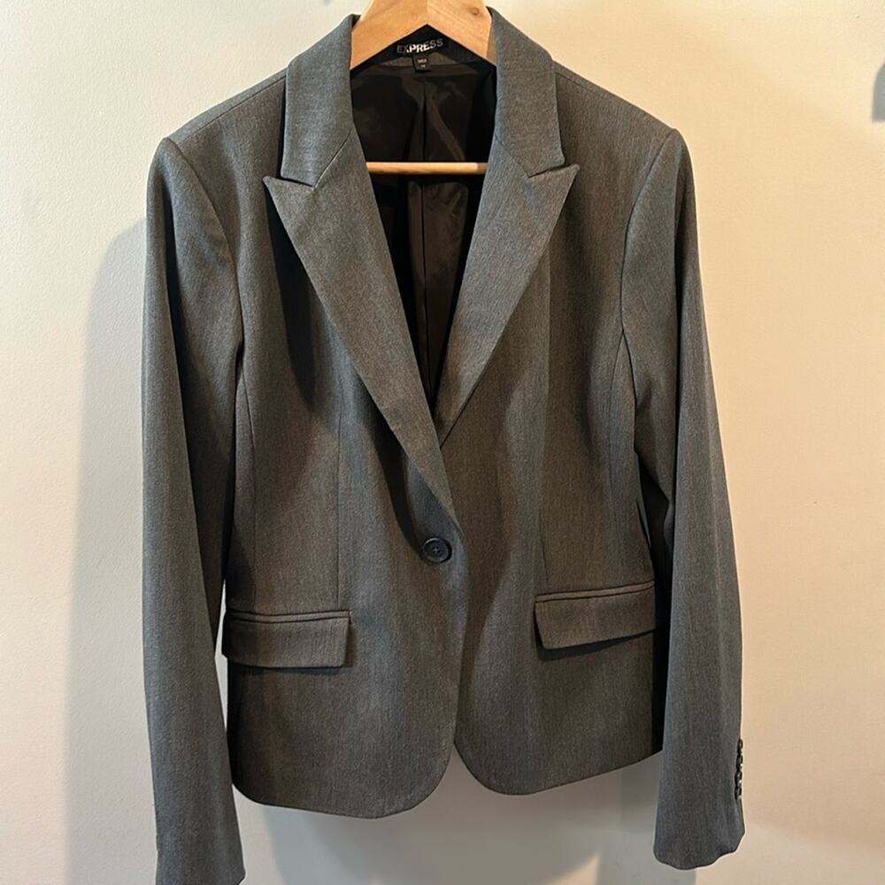 Express Studio‎ Stretch size 14 Charcoal Gray One Button Blazer Jacket NWOT